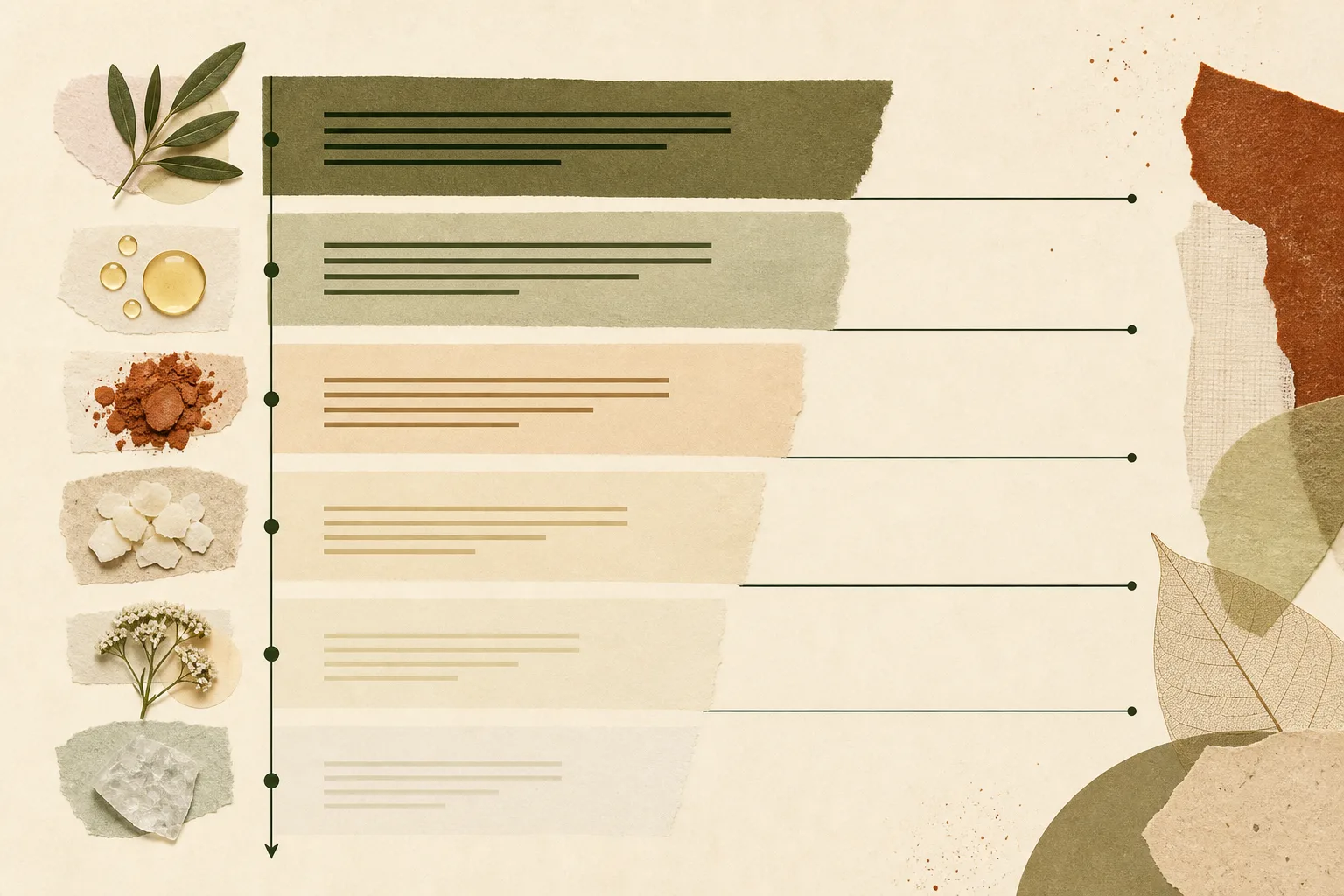 Editorial ingredient bands arranged from top to bottom beside an index line.