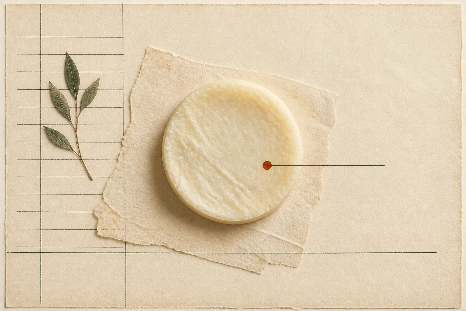 Editorial reference card with one pale tallow sample and a single evidence marker.